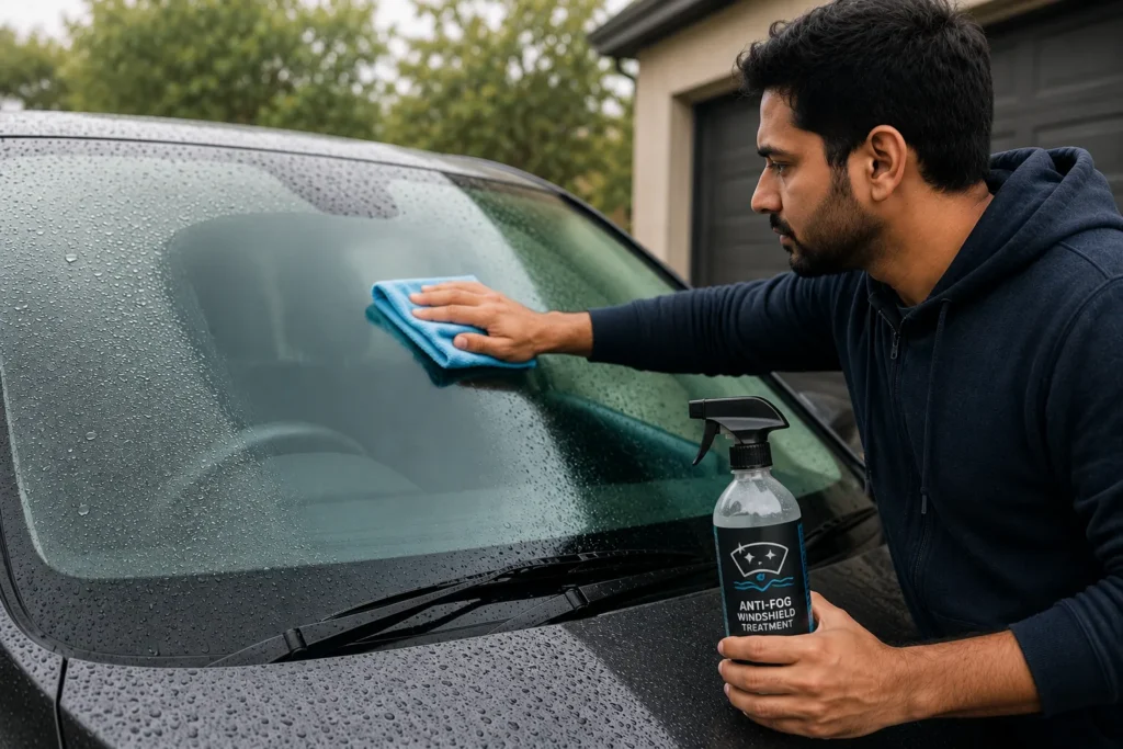 cleaning-windshield-with-Anti-fog-solution