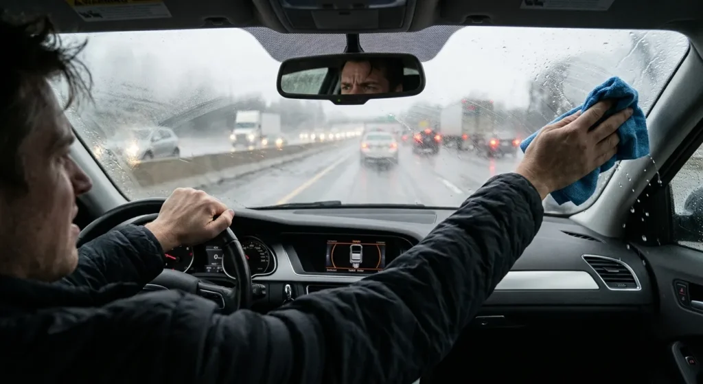 hassleness-during-cleaning-foggy-windshield